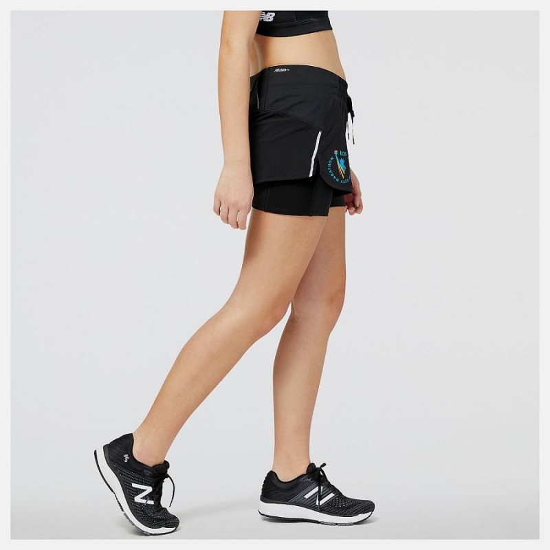 Short New Balance NYC Marathon Impact Run 2in1 Mujer Negras | EC 2139PQ