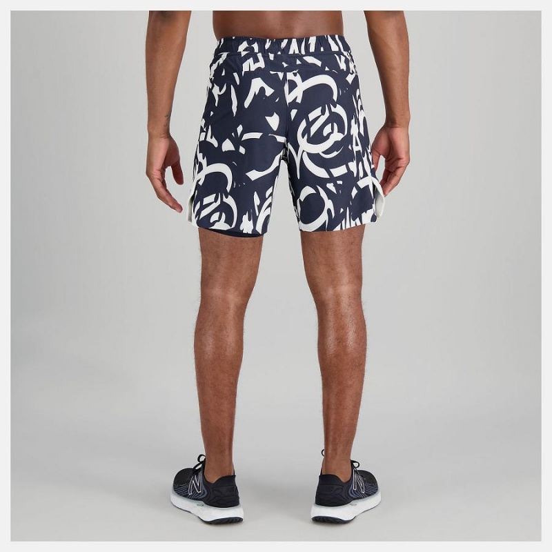 Short New Balance Printed Tournament 7 In Hombre Negras Blancas | EC 1445KI