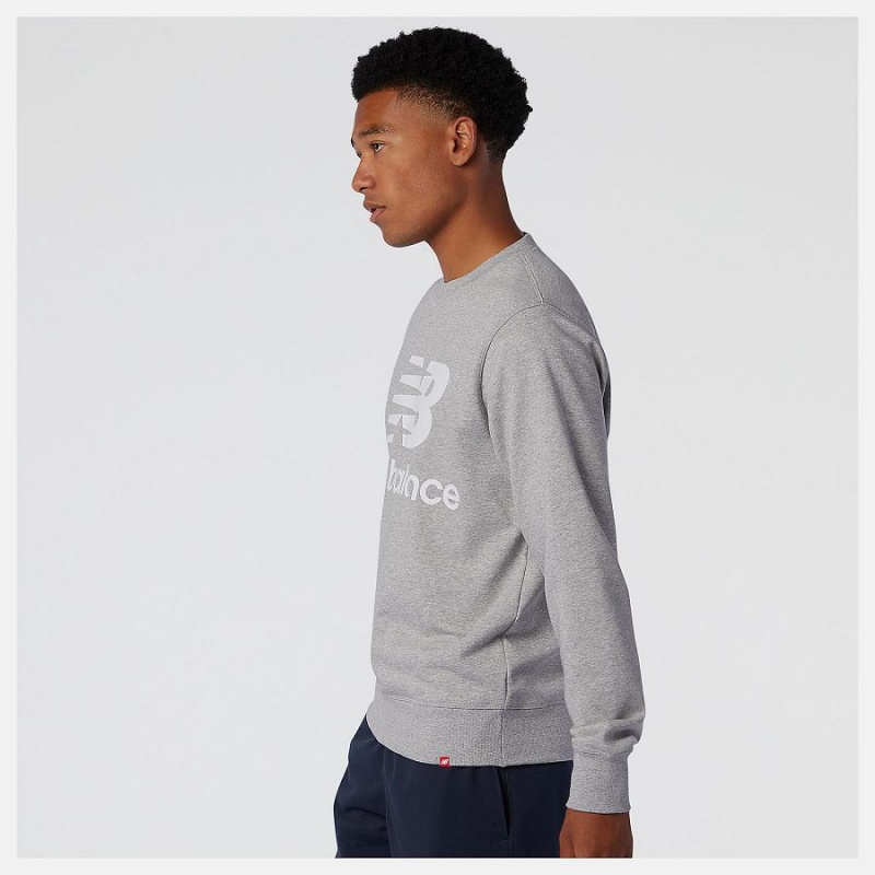 Sudadera con Capucha New Balance Essentials Stacked Logo Crew Hombre Gris | EC 1320VD