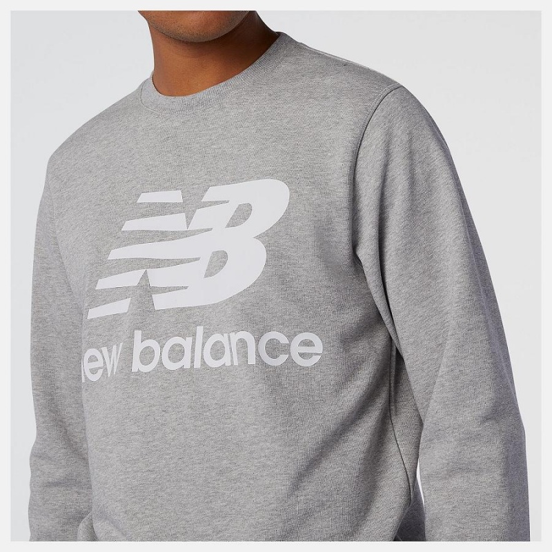 Sudadera con Capucha New Balance Essentials Stacked Logo Crew Hombre Gris | EC 1320VD