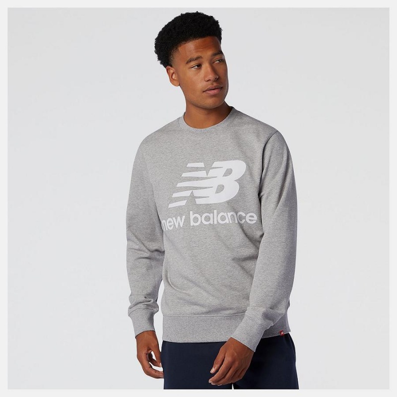 Sudadera con Capucha New Balance Essentials Stacked Logo Crew Hombre Gris | EC 1320VD