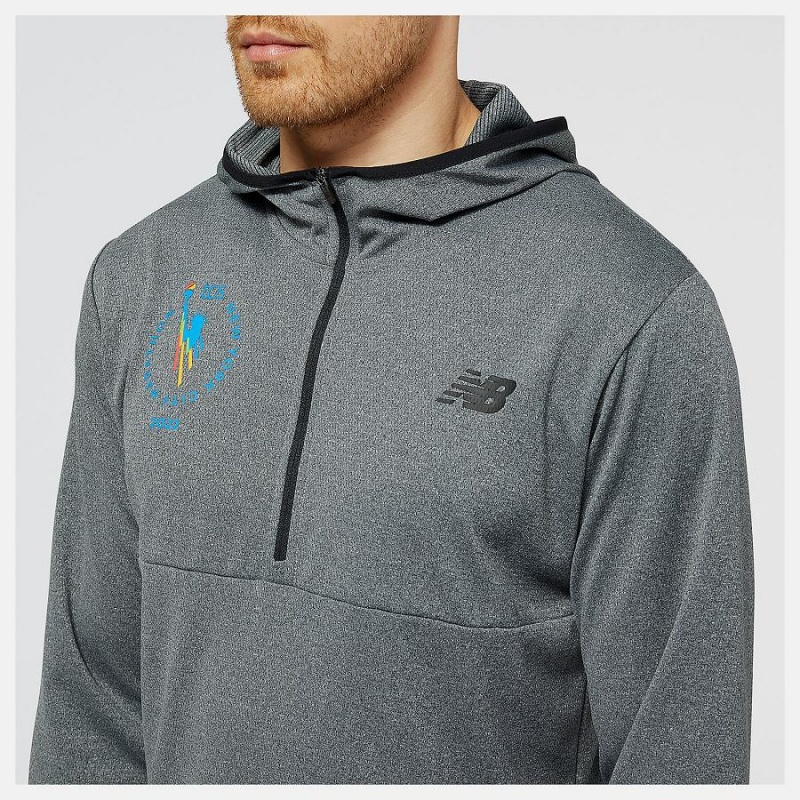 Sudadera con Capucha New Balance NYC Marathon Tenacity Hooded Quarter Zip Hombre Gris Oscuro | EC 1334AP