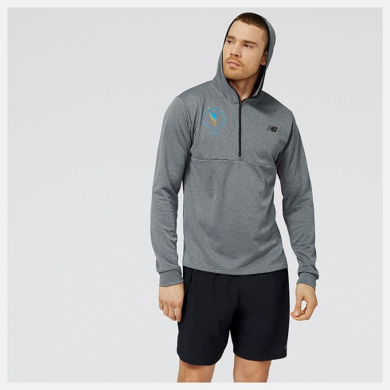 Sudadera con Capucha New Balance NYC Marathon Tenacity Hooded Quarter Zip Hombre Gris Oscuro | EC 1334AP