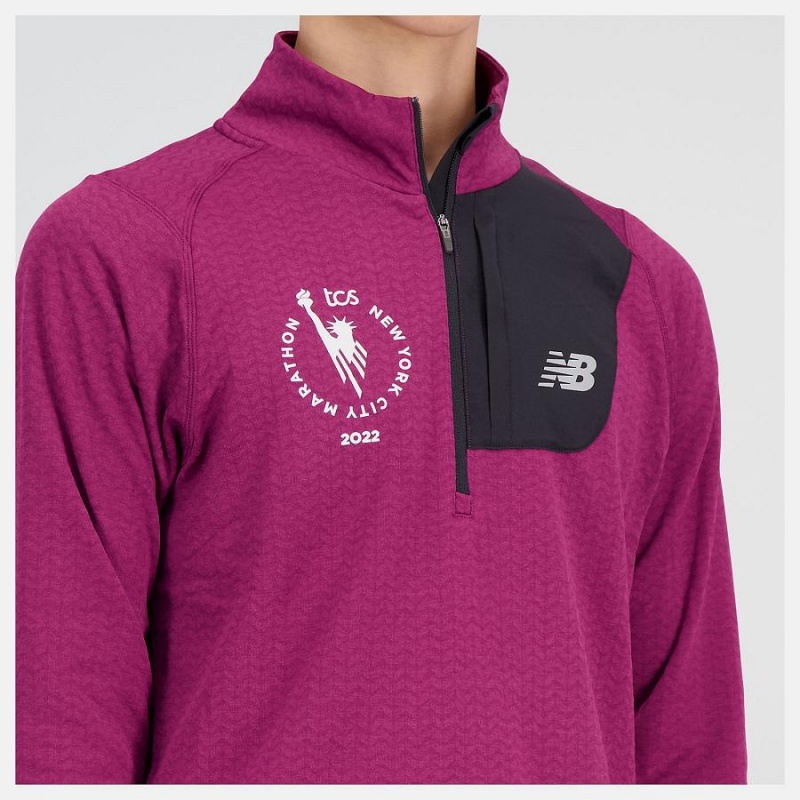 Sudadera con Capucha New Balance NYC Marathon Heat Grid Half Zip Hombre Moradas Claro | EC 1333PQ