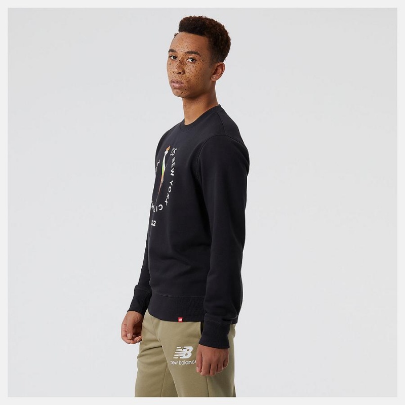 Sudadera con Capucha New Balance NYC Marathon Essentials Stacked Logo Crew Hombre Negras | EC 1331IS