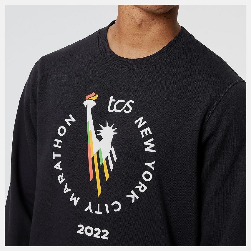 Sudadera con Capucha New Balance NYC Marathon Essentials Stacked Logo Crew Hombre Negras | EC 1331IS