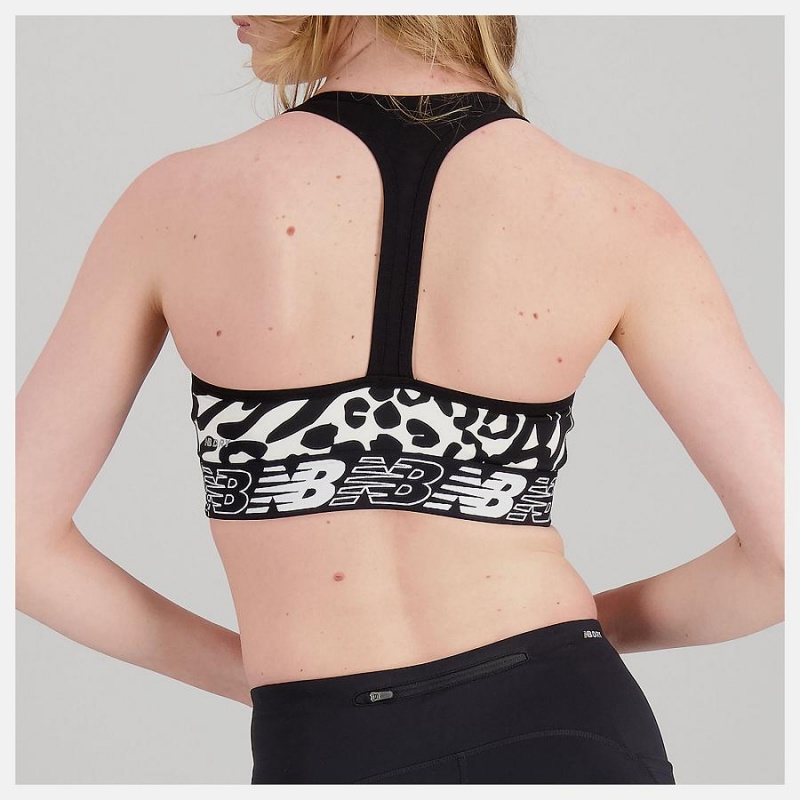 Sujetador Deportivo New Balance Pace Printed 3.0 Mujer Negras Blancas | EC 2167SO