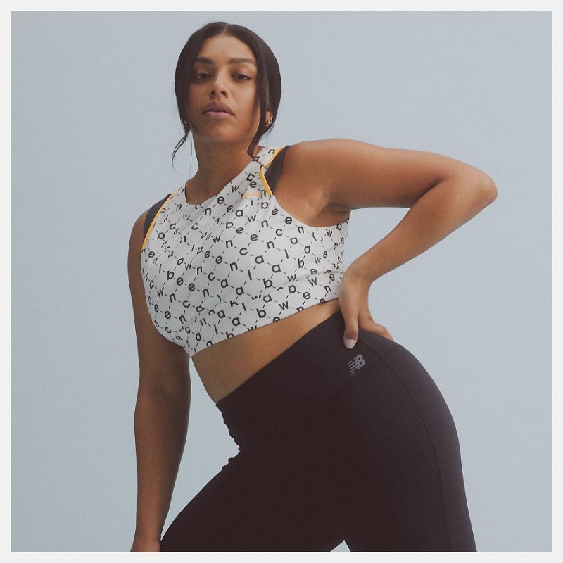 Sujetador Deportivo New Balance Shape Shield Printed Crop Mujer Blancas | EC 2173KI