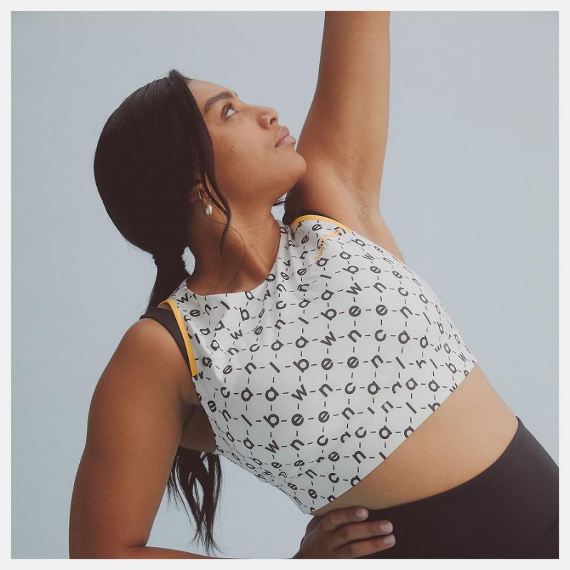 Sujetador Deportivo New Balance Shape Shield Printed Crop Mujer Blancas | EC 2173KI