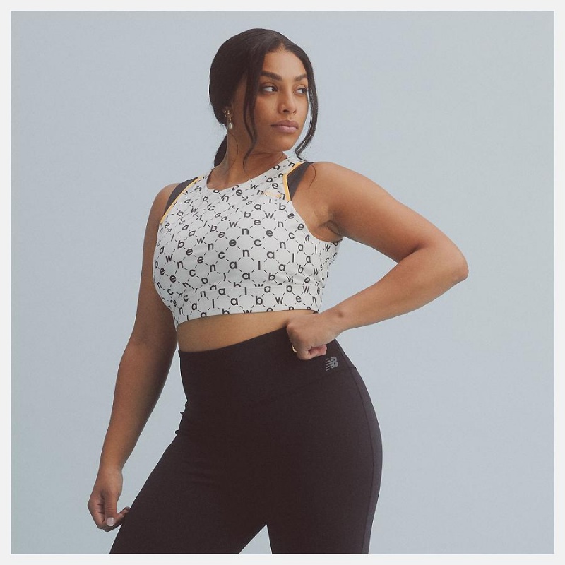 Sujetador Deportivo New Balance Shape Shield Printed Crop Mujer Blancas | EC 2173KI