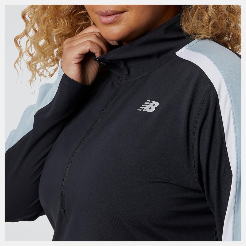Tops New Balance Accelerate Half Zip Pullover Mujer Negras Azules | EC 2175ZG