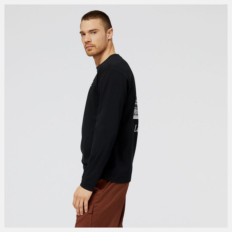 Tops New Balance Athletics Legacies Estampadas Collage Long Sleeve Hombre Negras | EC 1484TV
