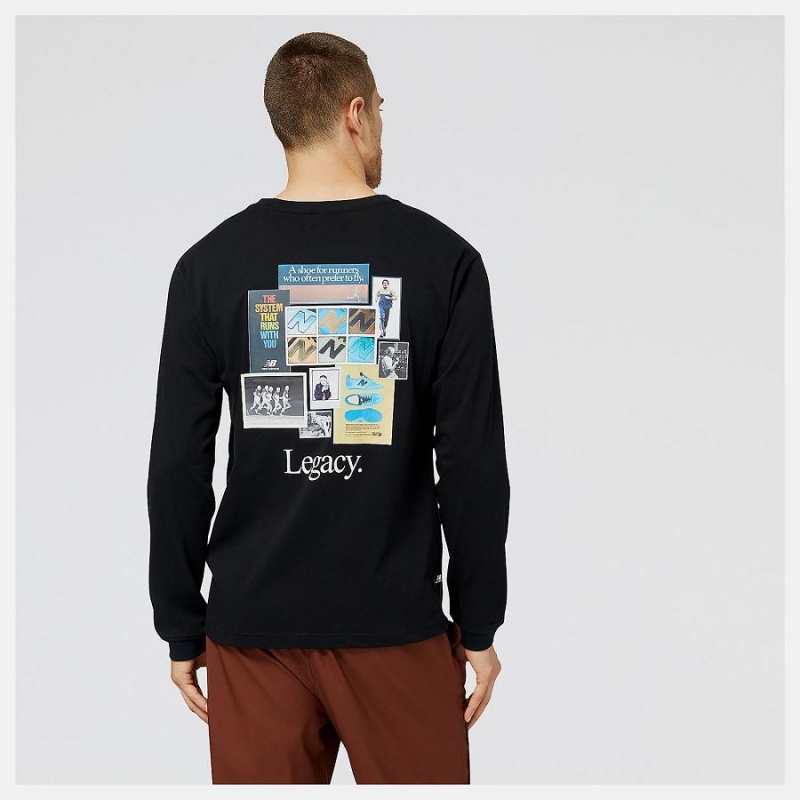 Tops New Balance Athletics Legacies Estampadas Collage Long Sleeve Hombre Negras | EC 1484TV
