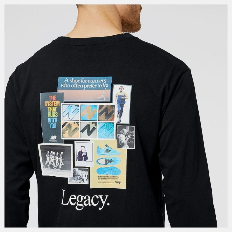Tops New Balance Athletics Legacies Estampadas Collage Long Sleeve Hombre Negras | EC 1484TV