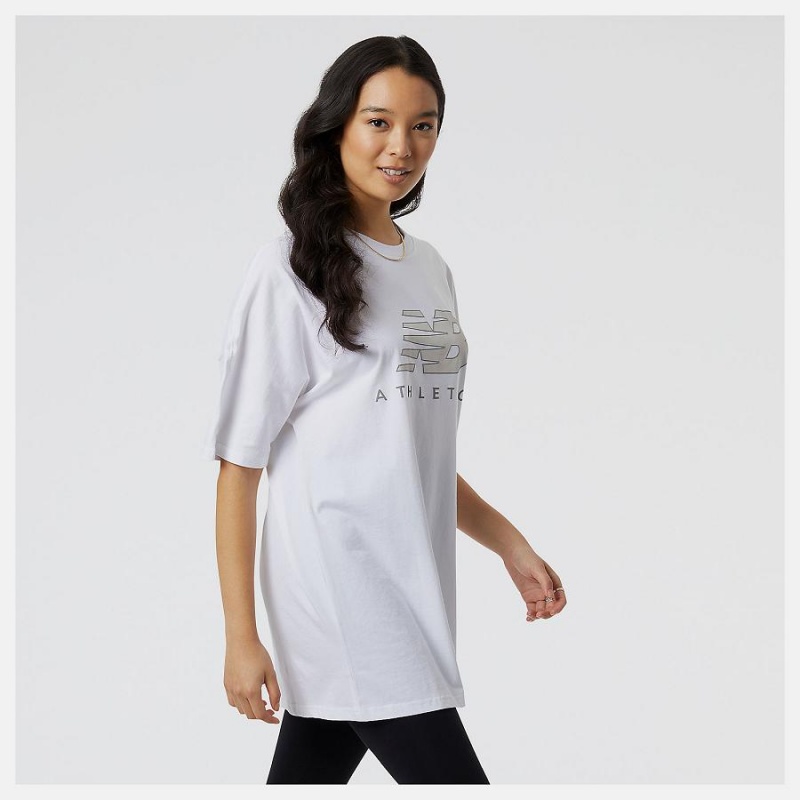 Tops New Balance Athletics Oversized Mujer Blancas | EC 2181MA