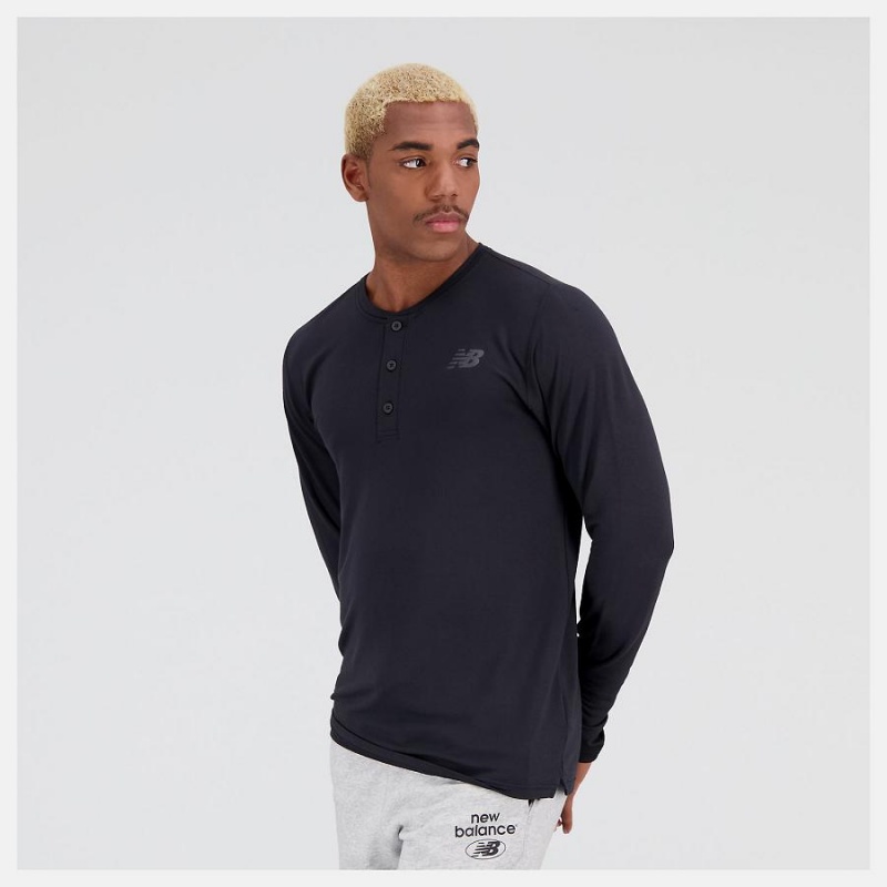 Tops New Balance Baseball Henley Hombre Negras | EC 1492DN