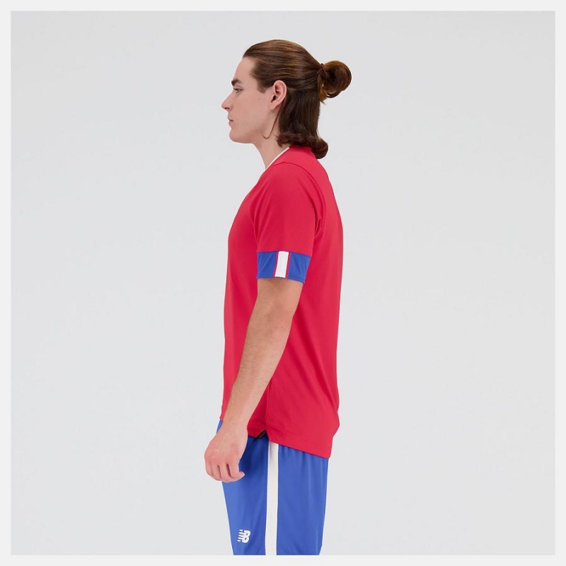 Tops New Balance Costa Rica Home Sleeve Jersey Hombre Rojas Azules | EC 1498LH