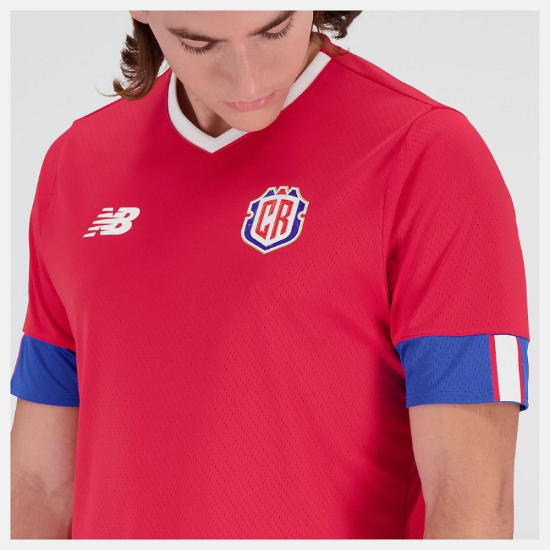 Tops New Balance Costa Rica Home Sleeve Jersey Hombre Rojas Azules | EC 1498LH