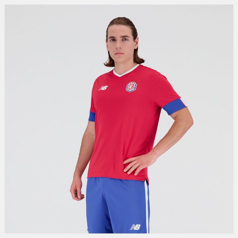 Tops New Balance Costa Rica Home Sleeve Jersey Hombre Rojas Azules | EC 1498LH