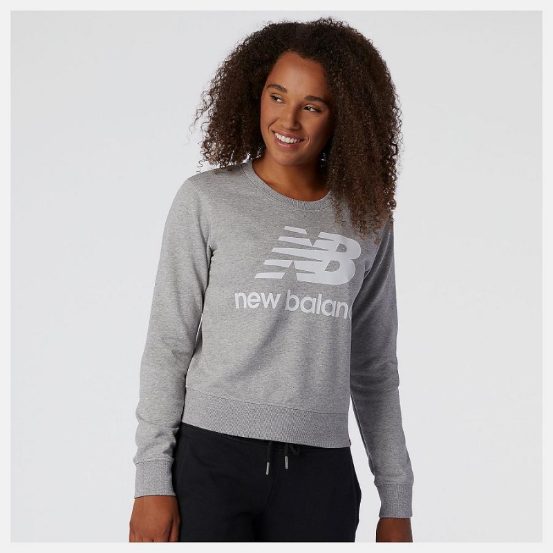 Tops New Balance Essentials Crew Fleece Mujer Gris | EC 2182QZ