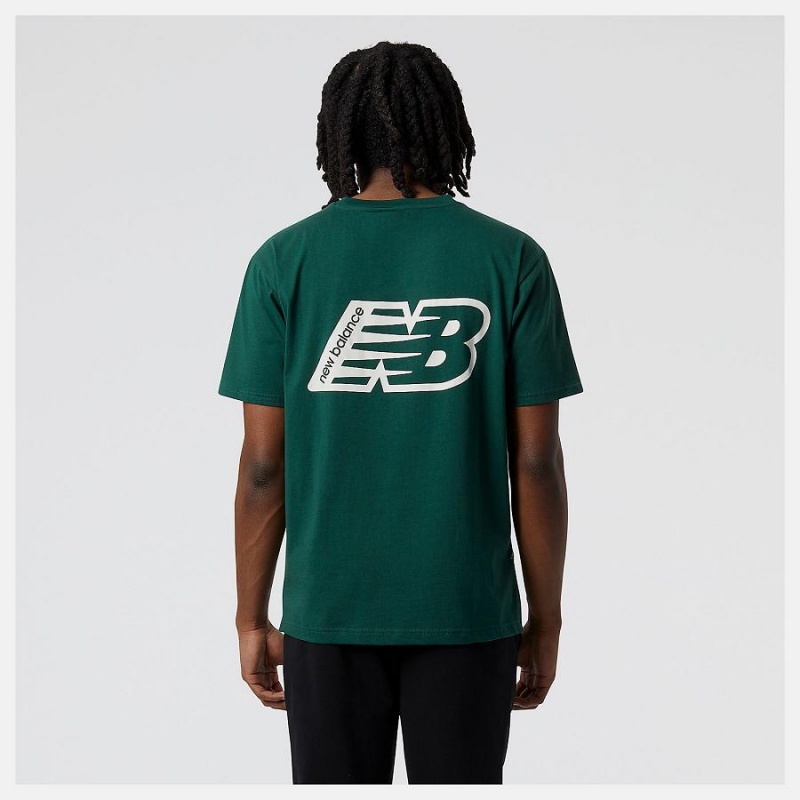 Tops New Balance Essentials Estampadas Sleeve 2 Hombre Verde Oscuro | EC 1503BC