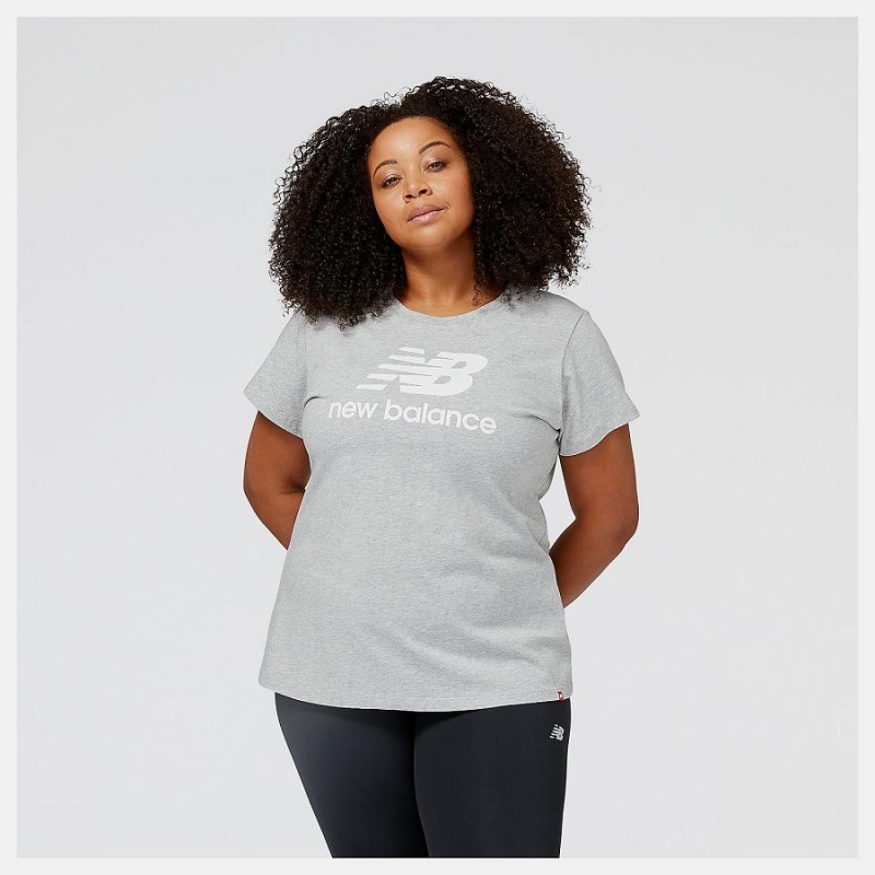 Tops New Balance Essentials Stacked Logo Mujer Gris | EC 2186TV