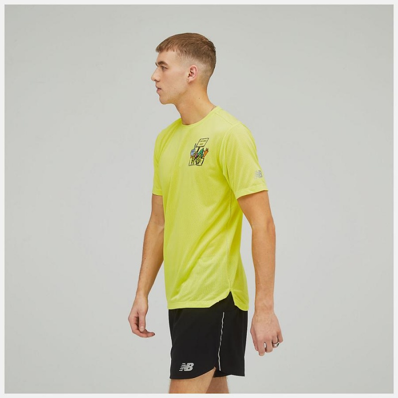 Tops New Balance Estampadas Impact Run Sleeve Hombre Amarillo | EC 1513IS