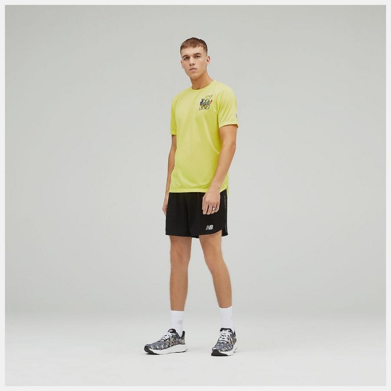 Tops New Balance Estampadas Impact Run Sleeve Hombre Amarillo | EC 1513IS