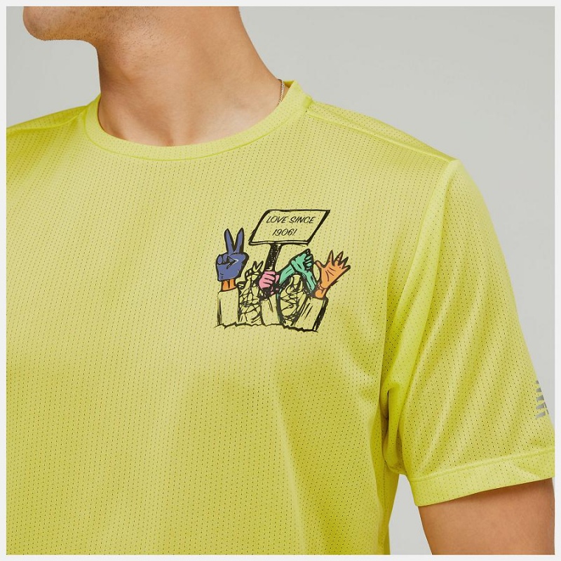 Tops New Balance Estampadas Impact Run Sleeve Hombre Amarillo | EC 1513IS