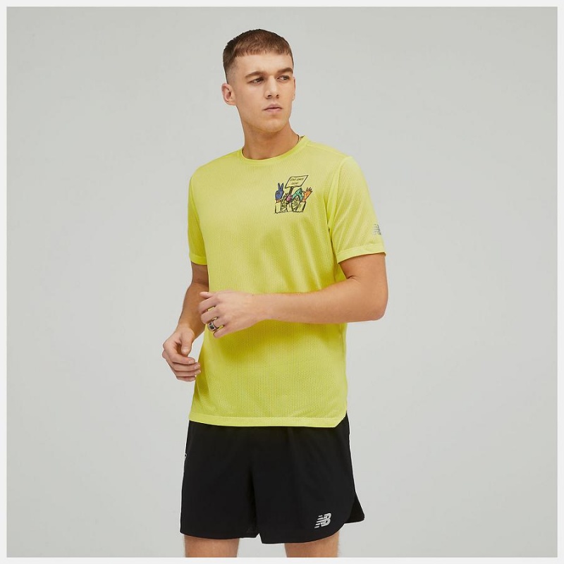 Tops New Balance Estampadas Impact Run Sleeve Hombre Amarillo | EC 1513IS