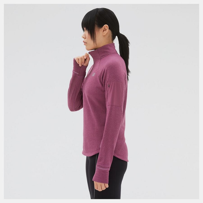 Tops New Balance Heat Grid Half Zip Mujer Rojas | EC 2190OR