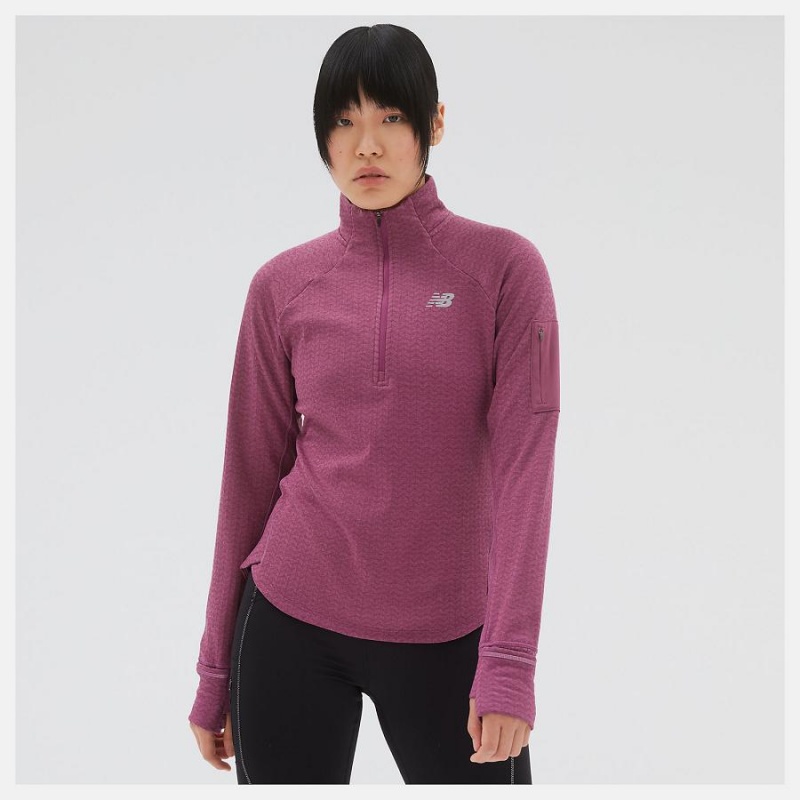 Tops New Balance Heat Grid Half Zip Mujer Rojas | EC 2190OR
