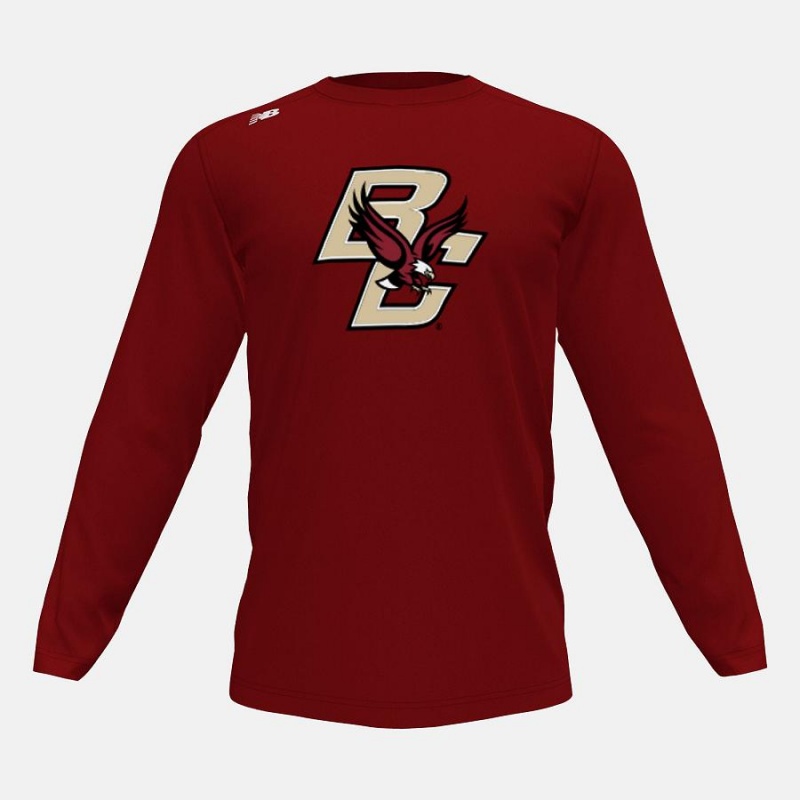 Tops New Balance Long Sleeve Tech(Boston College) Hombre Rojas Marrones | EC 1526XF