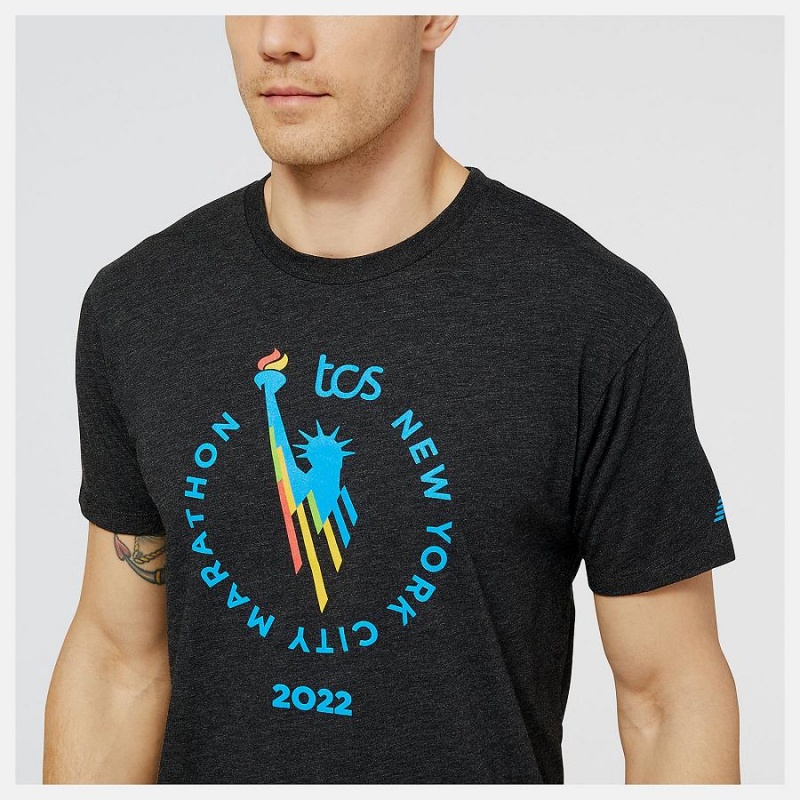 Tops New Balance NYC Marathon Badge Estampadas Hombre Azul Marino | EC 1533WY