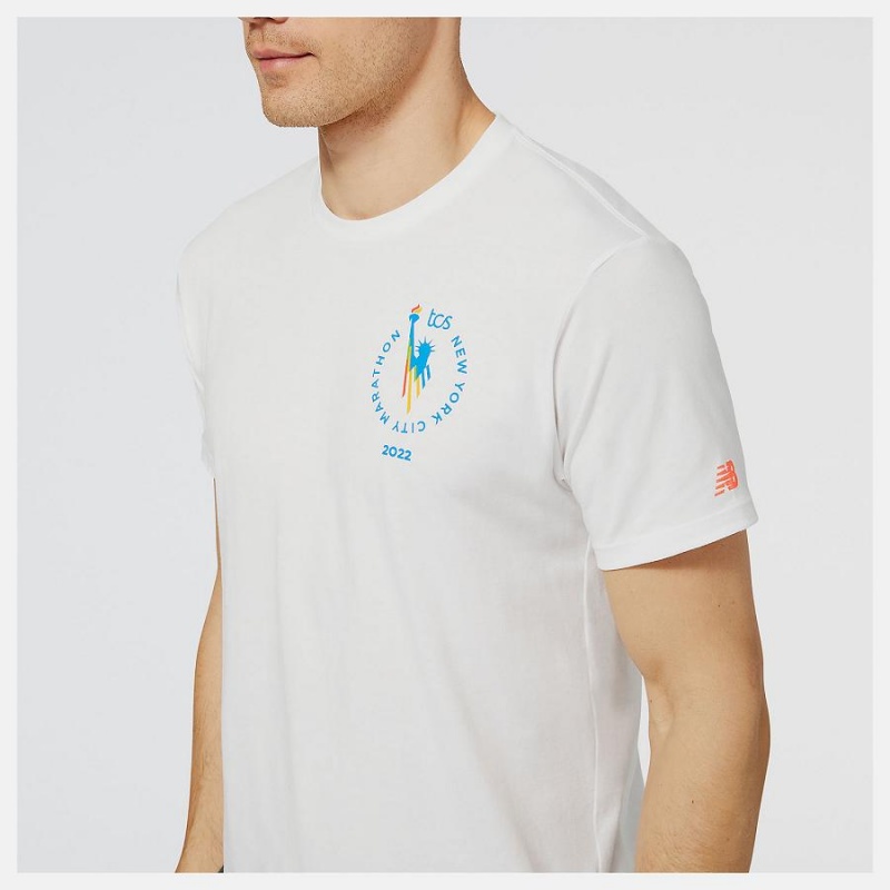 Tops New Balance NYC Marathon Borough Estampadas Hombre Blancas | EC 1534EX