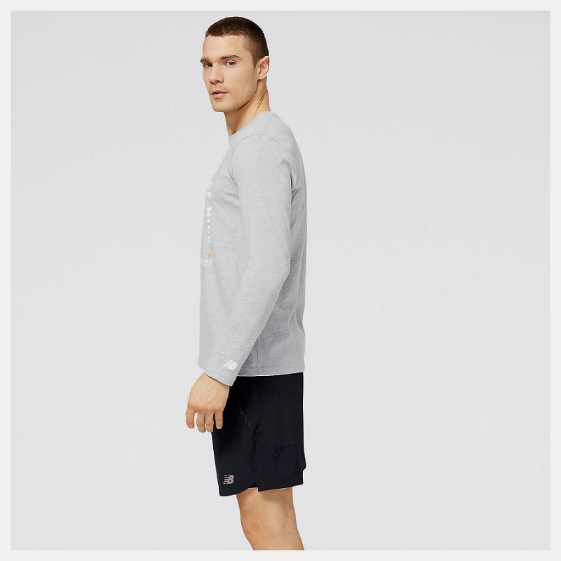 Tops New Balance NYC Marathon Empire Estampadas Long Sleeve Hombre Gris | EC 1536TV