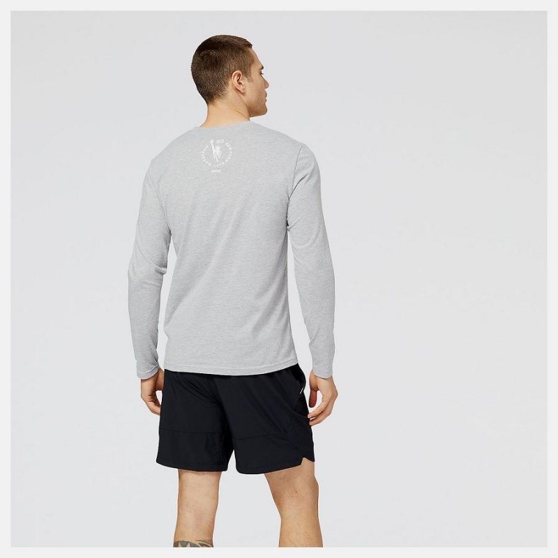 Tops New Balance NYC Marathon Empire Estampadas Long Sleeve Hombre Gris | EC 1536TV