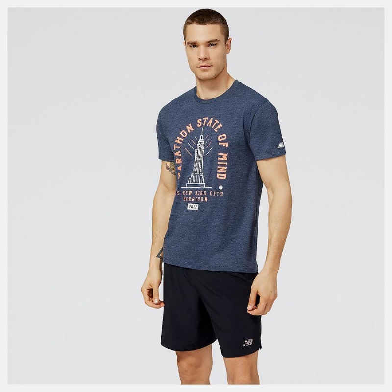 Tops New Balance NYC Marathon Empire Estampadas Hombre Azul Marino | EC 1535RW