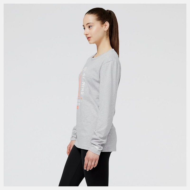 Tops New Balance NYC Marathon Empire Estampadas Long Sleeve Mujer Gris | EC 2203CE