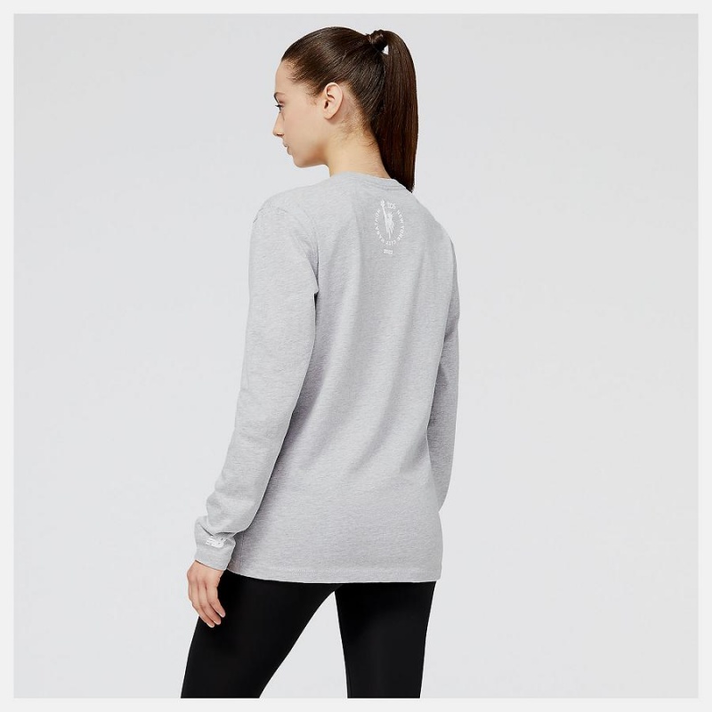 Tops New Balance NYC Marathon Empire Estampadas Long Sleeve Mujer Gris | EC 2203CE