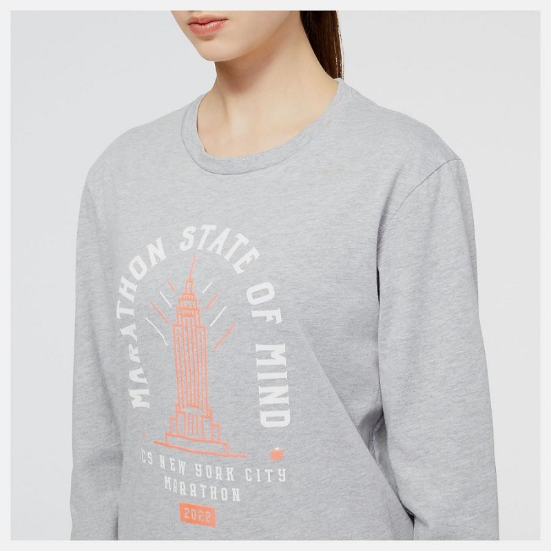 Tops New Balance NYC Marathon Empire Estampadas Long Sleeve Mujer Gris | EC 2203CE