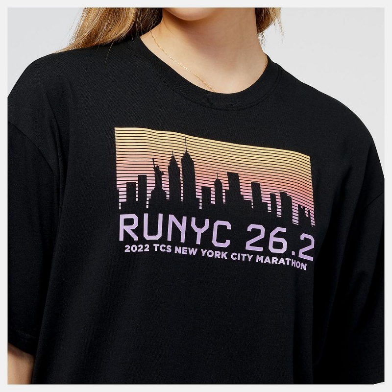 Tops New Balance NYC Marathon Essentials Stacked Logo Mujer Negras | EC 2206NB