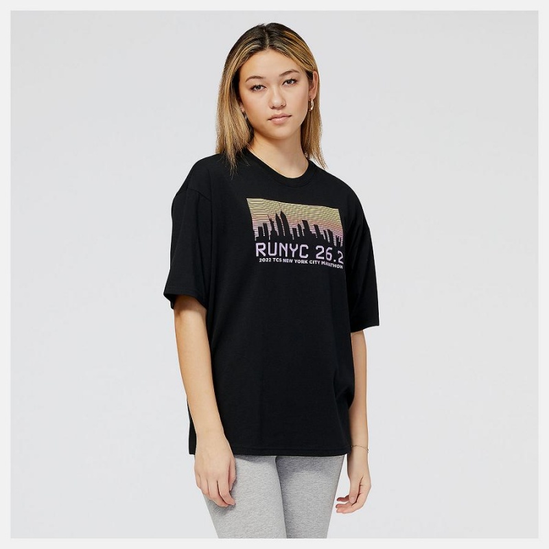 Tops New Balance NYC Marathon Essentials Stacked Logo Mujer Negras | EC 2206NB