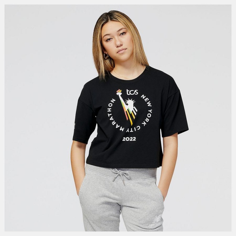 Tops New Balance NYC Marathon Essentials Estampadas Mujer Negras | EC 2205BC