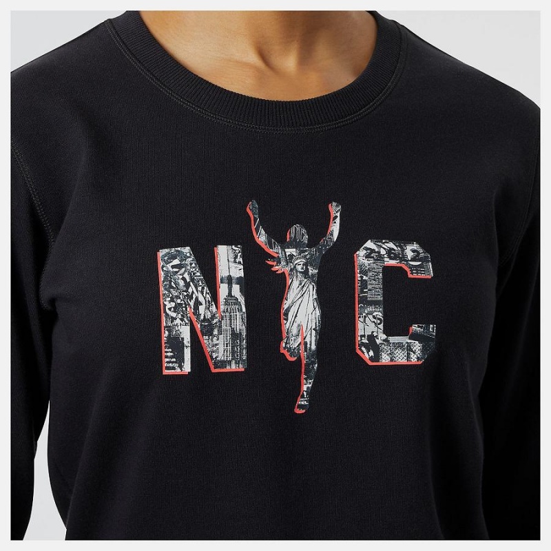 Tops New Balance NYC Marathon Essentials Crew Fleece Mujer Negras | EC 2204VD