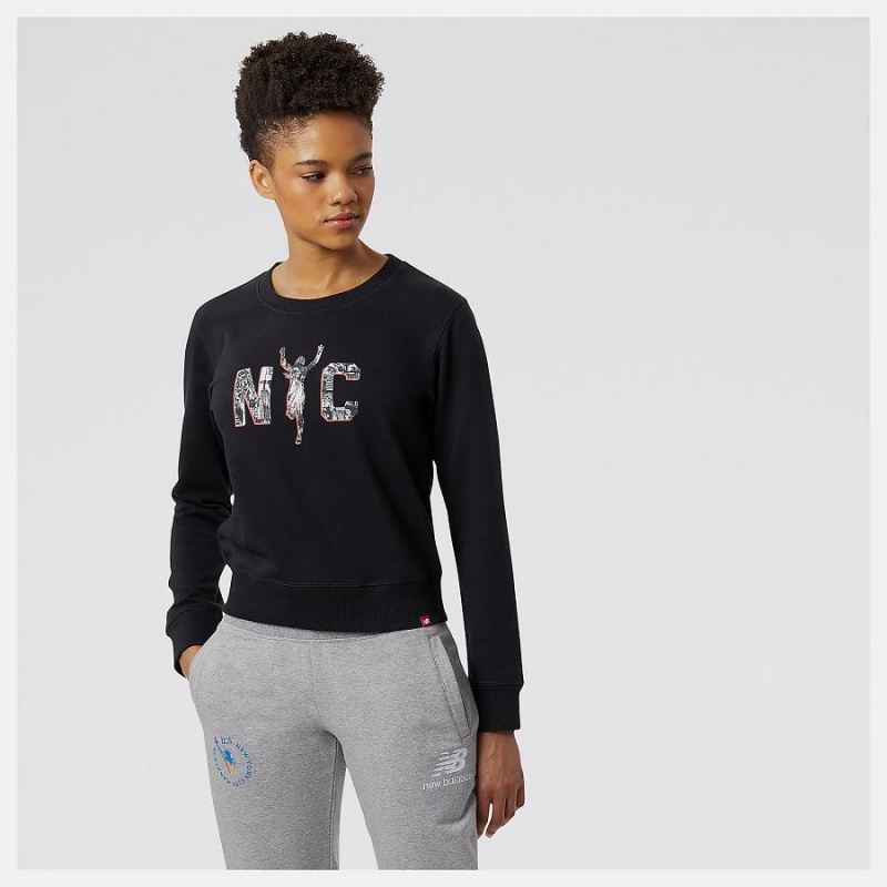 Tops New Balance NYC Marathon Essentials Crew Fleece Mujer Negras | EC 2204VD