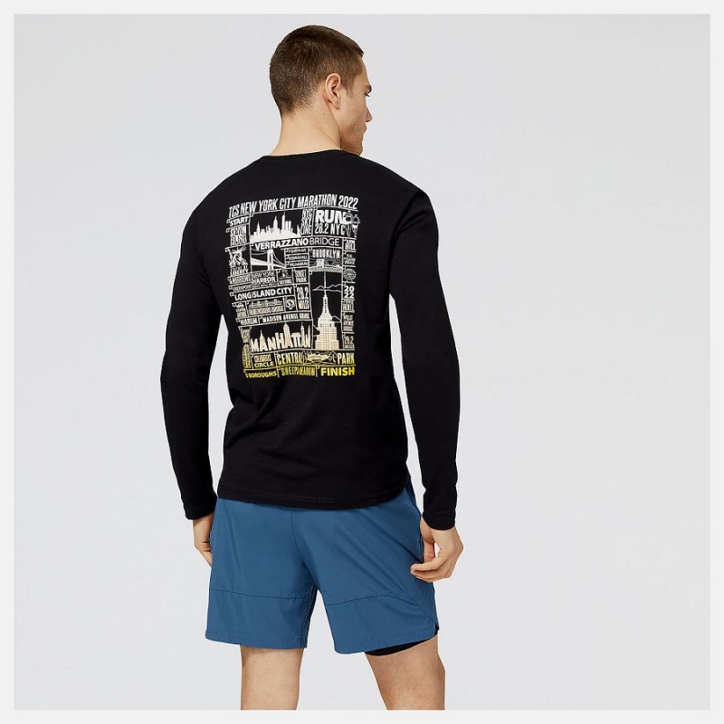 Tops New Balance NYC Marathon Finisher Course Map Estampadas Long Sleeve Hombre Negras | EC 1538UT