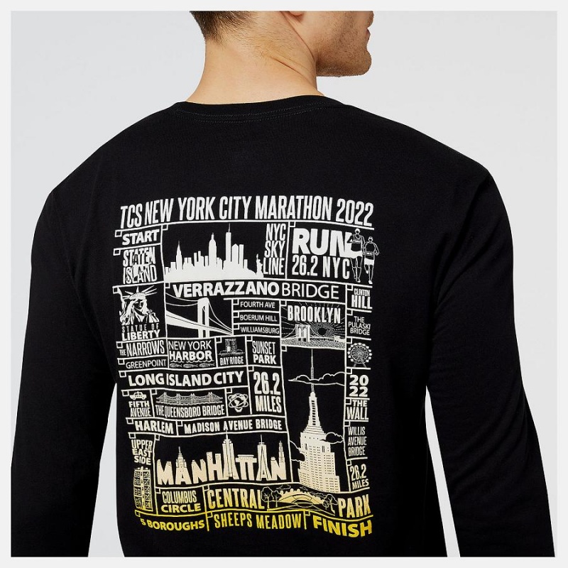 Tops New Balance NYC Marathon Finisher Course Map Estampadas Long Sleeve Hombre Negras | EC 1538UT