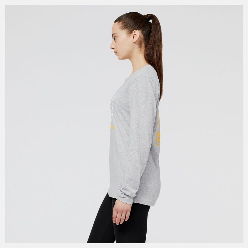 Tops New Balance NYC Marathon Finisher Course Map Estampadas Long Sleeve Mujer Gris | EC 2208QZ