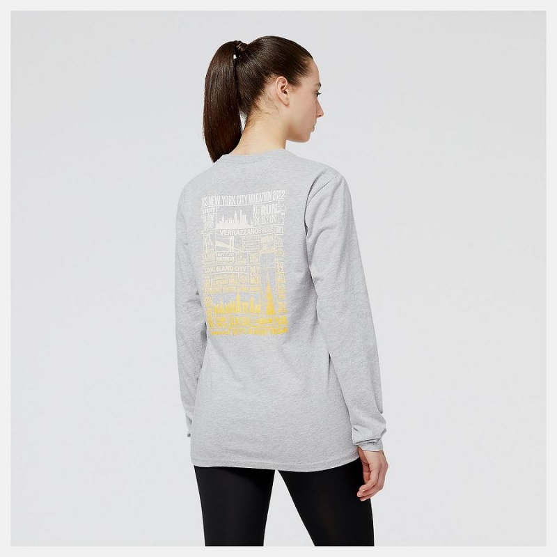 Tops New Balance NYC Marathon Finisher Course Map Estampadas Long Sleeve Mujer Gris | EC 2208QZ
